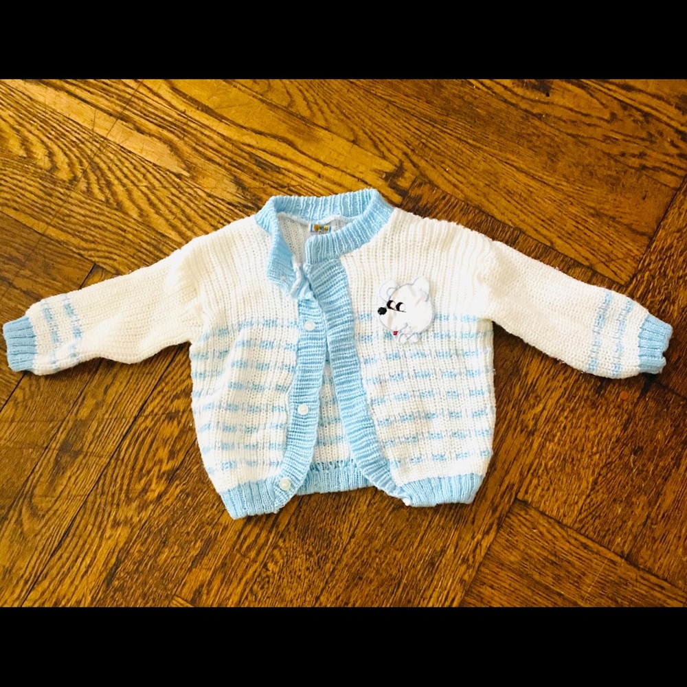Baby blue & white stripe hand knit